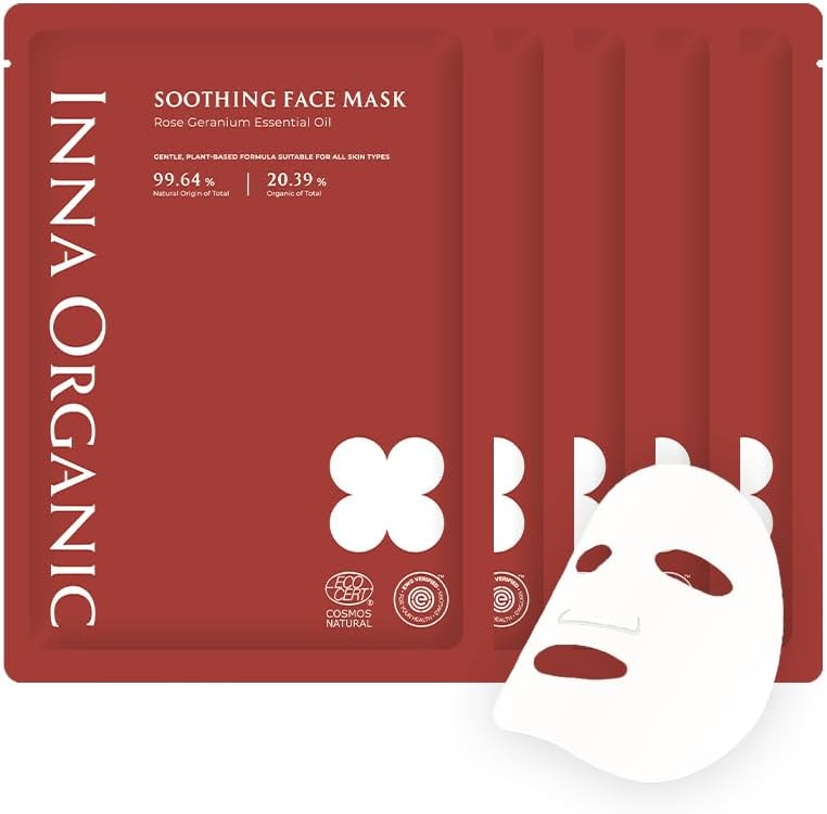 Inna Organic Rose Geranium Soothing Sheet Mask (5 Pack) - Calming & Hydrating
