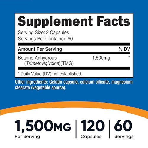 Nutricost Betaine Anhydrous Capsules - 1500mg - 750mg Per Cap - 120 Capsules - Gluten-Free & Non-GMO