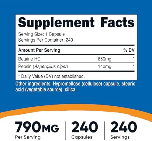 Nutricost Betaine HCl & Pepsin 790mg - 240 Capsules - Digestive Support