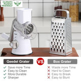 Geedel Rotary Cheese Grater & Mandoline Vegetable Slicer - 3 Blades