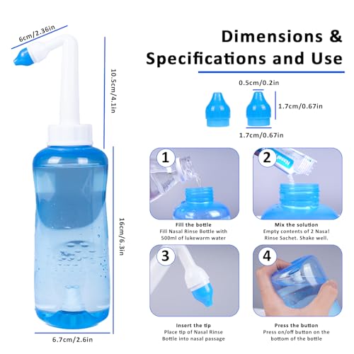Nasal Rinse Kit for Adults & Kids - 40 Saline Packets & BPA-Free Bottle