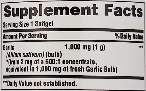 Puritans Pride Garlic Oil Supplement - 1000mg, 100 Softgels