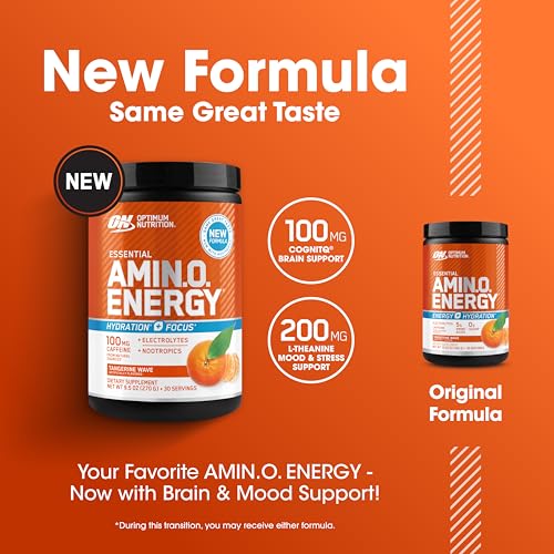 Optimum Nutrition Amino Energy Plus Electrolytes Pre-Workout - Tangerine Wave (30 Servings) | BCAA, Amino Acids & Electrolytes