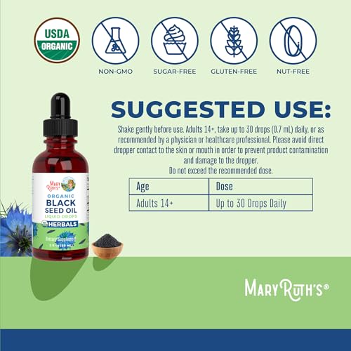 MaryRuth's Organic Black Seed Oil Drops | Immune & Heart Health | 2 Fl Oz