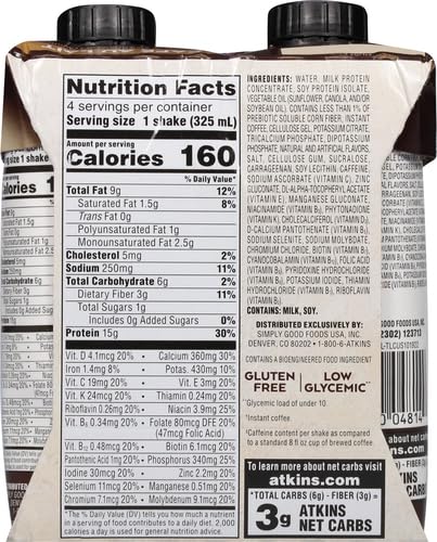 Atkins Iced Coffee Cafe Au Lait Protein Shake - Ready to Drink, High Protein, Convenient 4-Pack
