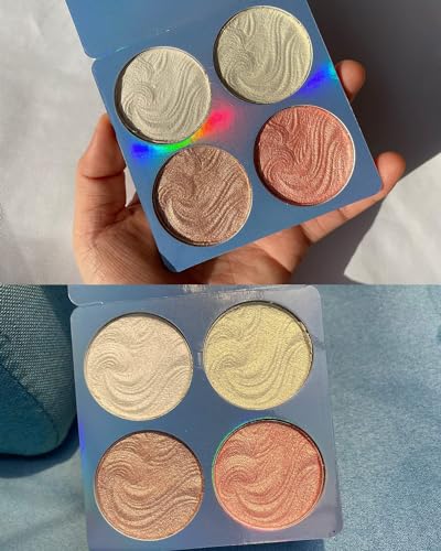 Joyzzz Highlighter Powder Palette - 4 Shimmer Colors for Long-Lasting Waterproof Illumination