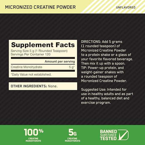 Optimum Nutrition (ON) Micronized Creatine Monohydrate Powder, Unflavored, 600 Grams