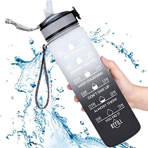 32oz Sports Water Bottle with Time Marker & Straw - Leak-Proof BPA-Free Motivational Hydration Bottle