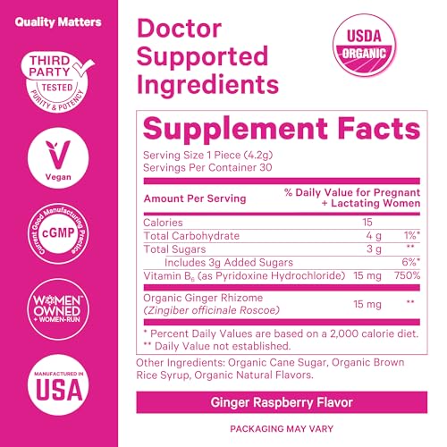 Pink Stork Morning Sickness Candy - Ginger Raspberry + Vitamin B6 (30 Pieces, 120g)