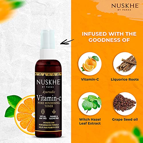 Nuskhe By Paras Pure Vitamin C Combo - Face Wash, Toner & Anti-Aging Serum for Women & Men | 210ml (3-Piece Set)