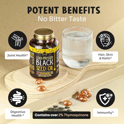 Maju Superfoods Black Seed Oil Capsules, Cold Pressed 2% Thymoquinone, 100% Turkish Black Cumin Nigella Sativa, 60 Count