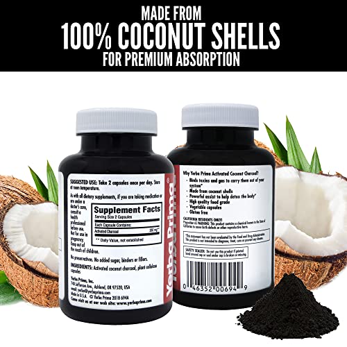 Yerba Prima Activated Coconut Charcoal Capsules - Detox Support 60 Veg Caps