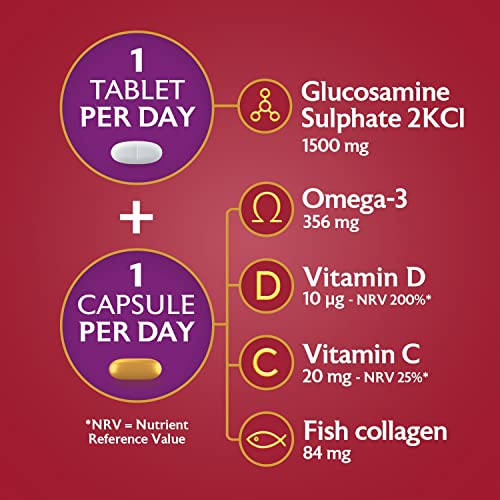 Seven Seas Joint Care Max with Glucosamine 1500mg + Omega-3 Collagen Vitamin C D 60 Capsules