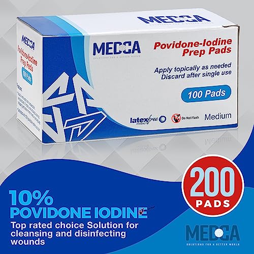 Povidone Iodine Prep Pads & Sticks, 10% Antiseptic Solution (Box of 200)