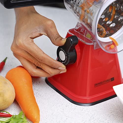 Royalford Rotary Grater & Vegetable Slicer with 3 Stainless Steel Blades - RF10312