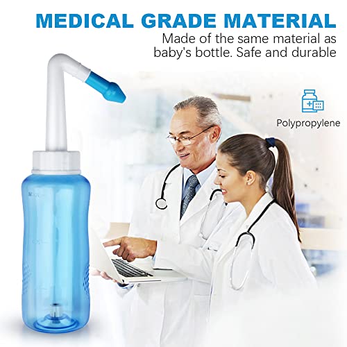 Neti Pot Sinus Rinse Bottle & Nasal Wash Kit - BPA-Free 300ML with 40 Salt Packets