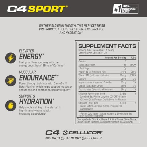 Cellucor C4 Sport Pre-Workout Powder - Fruit Punch Flavor - 7.4oz (210g) - Hydration & Performance