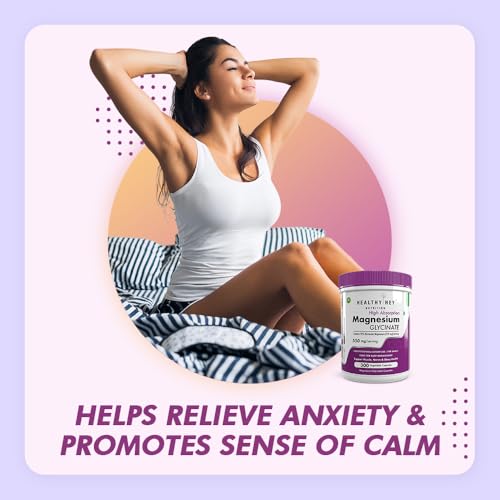 HealthyHey High Absorption Magnesium Glycinate Chelated - 300 Vegetable Capsules for Sleep & Nerve Health
