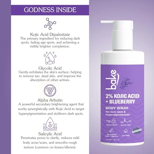 BAKE 2% Kojic Acid Brightening Body Wash with Glycolic Acid & Alpha Arbutin - De-Tan & Pigmentation Removal