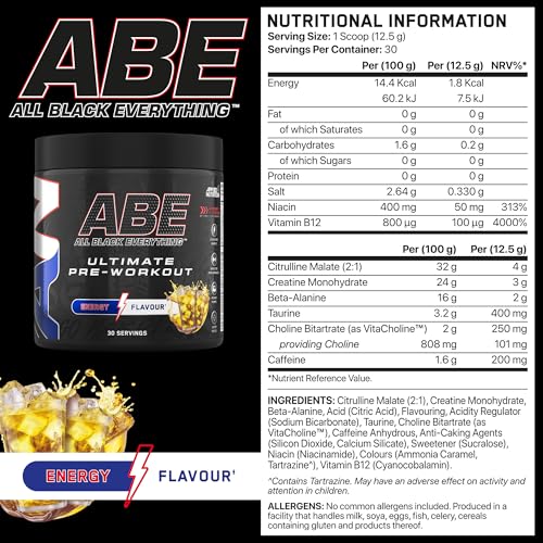 Applied Nutrition ABE Pre Workout Powder - Citrulline Creatine Beta-Alanine for Energy & Performance | 375g