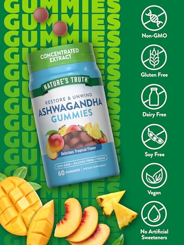 Natures Truth Ashwagandha Gummies (60 Tropical Flavor) Vegan Non-GMO Gluten Free