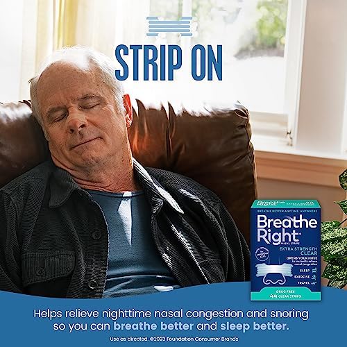 Breathe Right Extra Clear Drug-Free Nasal Strips (44 Count) for Congestion Relief & Better Sleep