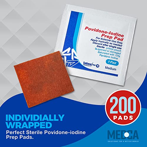 Povidone Iodine Prep Pads & Sticks, 10% Antiseptic Solution (Box of 200)