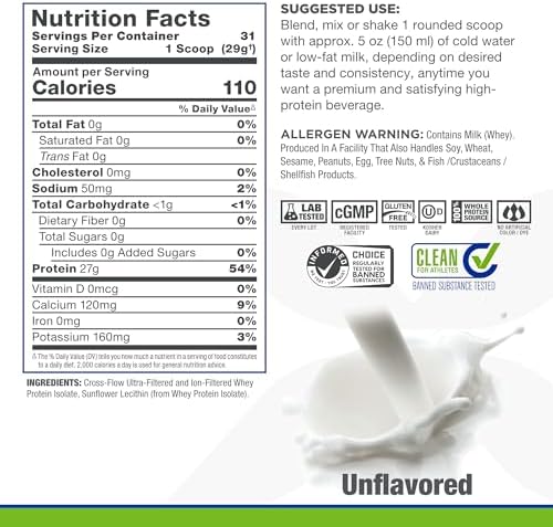 ALLMAX, ISONatural™, Pure Whey Protein Isolate, Unflavored, 2 lbs (907 g)