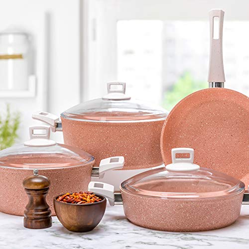 Alberto Granit 7Pcs Cookware Set Pinky - Non-Stick Kitchen Collection