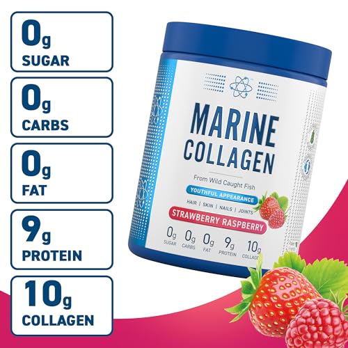 Applied Nutrition Marine Collagen Protein Powder - Hydrolyzed Collagen for Skin, Hair & Nails, Strawberry Raspberry Flavor