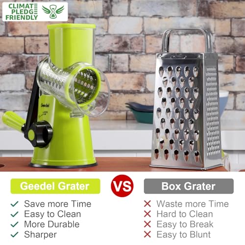 Geedel Rotary Cheese Grater & Mandoline Slicer - 3 Interchangeable Blades