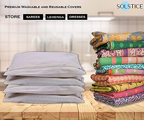 SOLSTICE Cotton Saree Storage Bags with Zip Closure (Set of 12) – Big Size Wardrobe Organizer