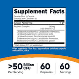 Nutricost Probiotic Complex - 50 Billion CFU High Potency - Digestive Health for Men & Women - 60 Capsules