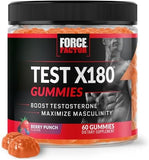 Force Factor Test X180 Gummies Testosterone Booster for Men with Tongkat Ali, Horny Goat Weed, Tribulus Terrestris, Fenugreek, & Black Maca, Supplement Men, Berry Punch, 60 Gummies, 1-Pack