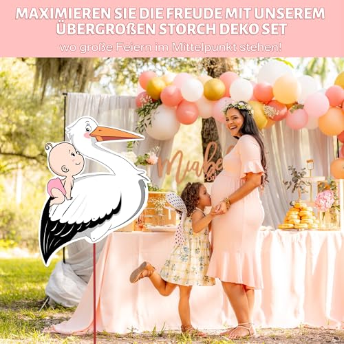 Large 158cm Wooden Stork Outdoor Birth Announcement Sign (Pink Rattle) - Welcome Home Decor