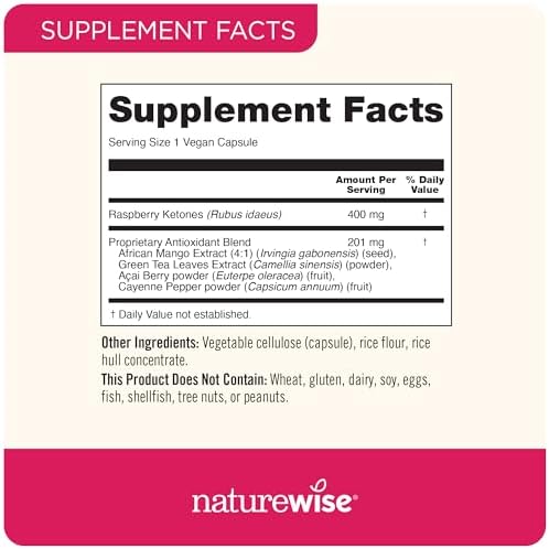 NatureWise Raspberry Ketones Plus - w/ Green Tea Extract, Cayenne Pepper, & Acai Berry - Supports Antioxidant Health, Energy Levels, Weight Goals - Vegan & Gluten-Free - 120 Capsules[120-Day Supply]