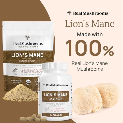 Real Mushrooms Lion's Mane Cognition Capsules - 120 Pieces for Brain Health