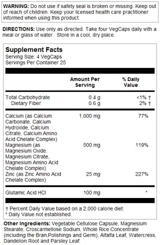 Solaray Calcium Magnesium Zinc - Essential Minerals for Bone & Immune Health - 100 VegCaps