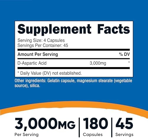 Nutricost D-Aspartic Acid (DAA) Capsules 3000mg Per Serving (180 Capsules) - Non-GMO