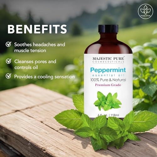 MAJESTIC PURE Peppermint Essential Oil 118ml - 100% Pure Natural Premium Grade for Hair Care, Diffusers, Skin, Aromatherapy & Massage