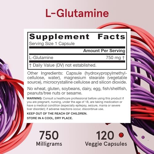 Jarrow Formulas L-Glutamine 750mg - 120 Capsules - Supports Gut & Muscle Health
