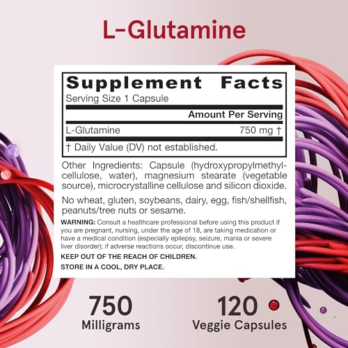 Jarrow Formulas L-Glutamine 750mg - 120 Capsules - Supports Gut & Muscle Health