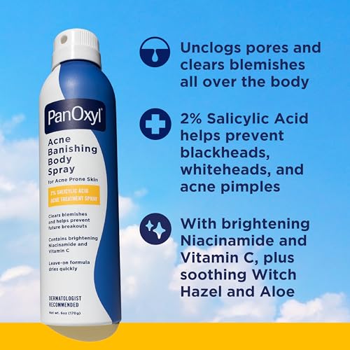 PanOxyl Acne Banishing Body Spray with 2% Salicylic Acid - 6 Oz | Pimple Treatment Spray for Stubborn Breakouts
