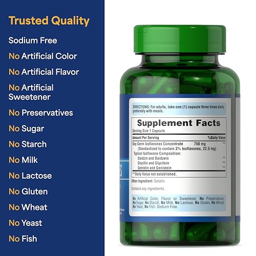Puritans Pride Soy Isoflavones 750 Mg for Menopause Relief 120 Count