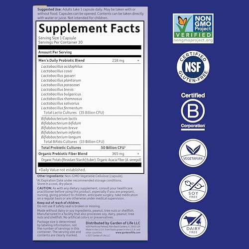 Garden of Life Dr. Formulated Probiotics for Men - Daily Gut Health Support