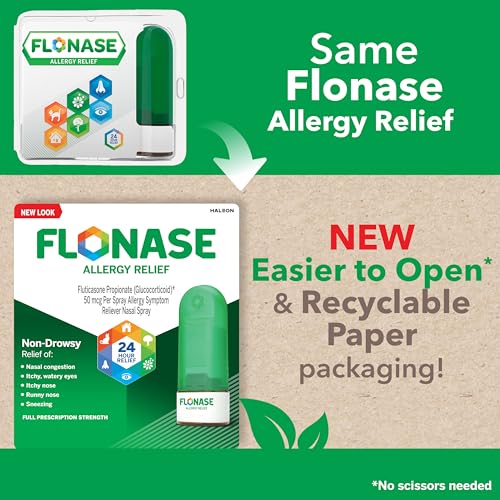 Flonase Allergy Relief Nasal Spray - 24-Hour Non-Drowsy Multi-Symptom, 144 Sprays + Bonus Tissues