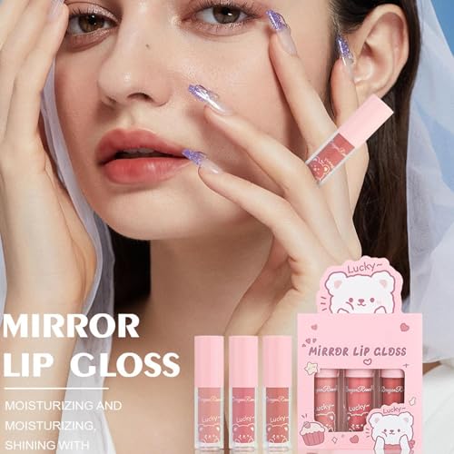 3 Pcs Mini Lip Gloss Set - Tinted Plumping Glow Oil for Teenage Girls & Women | Cute Hydrating Mirror Gloss | Non-Sticky Long-Lasting Moisturizing