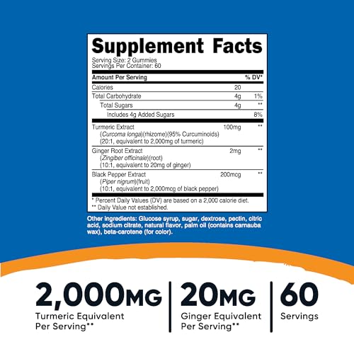 Nutricost Turmeric Gummies - 120 Gummies with 95% Curcuminoids, Ginger & Black Pepper Extract for Joint Support