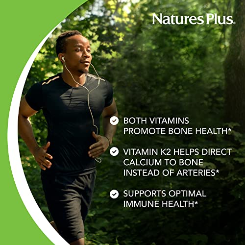 Nature's Plus Vitamin D3 & K2 - 1000 IU/100 mcg - Vegetarian Capsules for Bone & Heart Health