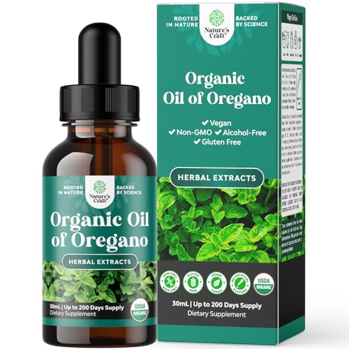 Oregano Oil Organic Liquid Drops - Super Concentrated USDA Organic Oil of Oregano Drops for Immune Support and Digestive Health - Vegan Non GMO 100% Pure Oregano Oil Drops for Kids and Adults